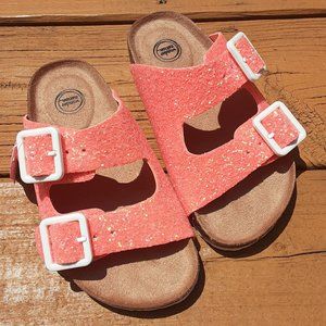 GIRLS' HOT PINK & GLITTER DOUBLE BUCKLE SANDALS